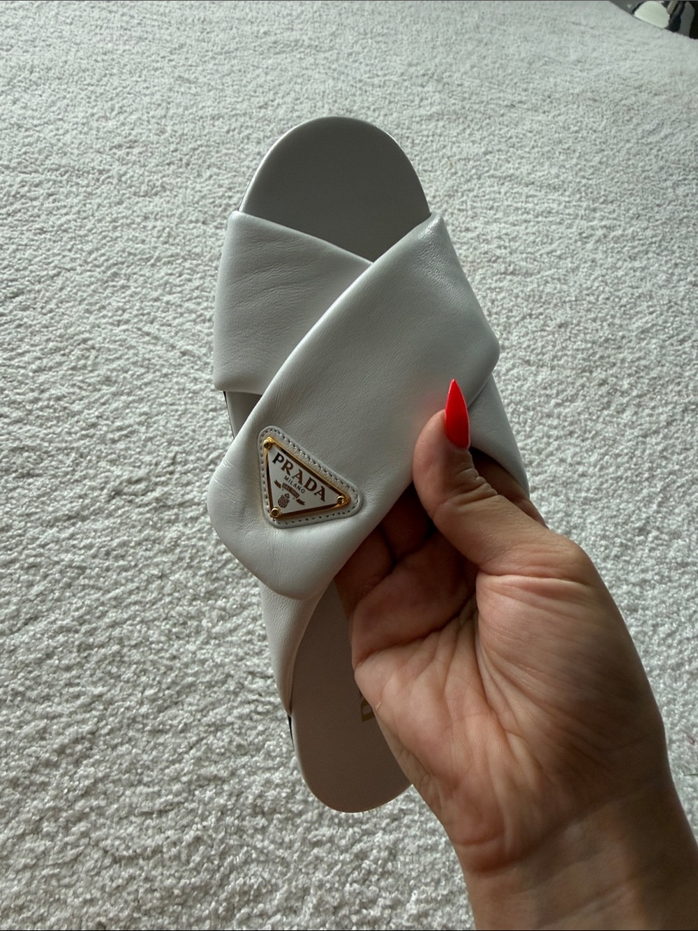 BNIB PRADA - White Napa Leather Criss Cross Slides 6.5 - Picture 2 of 5
